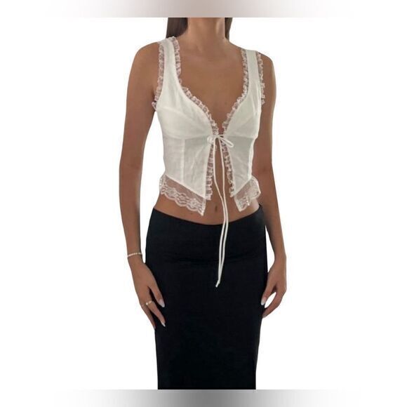 Commense Romantic White Lace Trim Crop Top Camisole Boho Chic Tank S - Picture 14 of 14